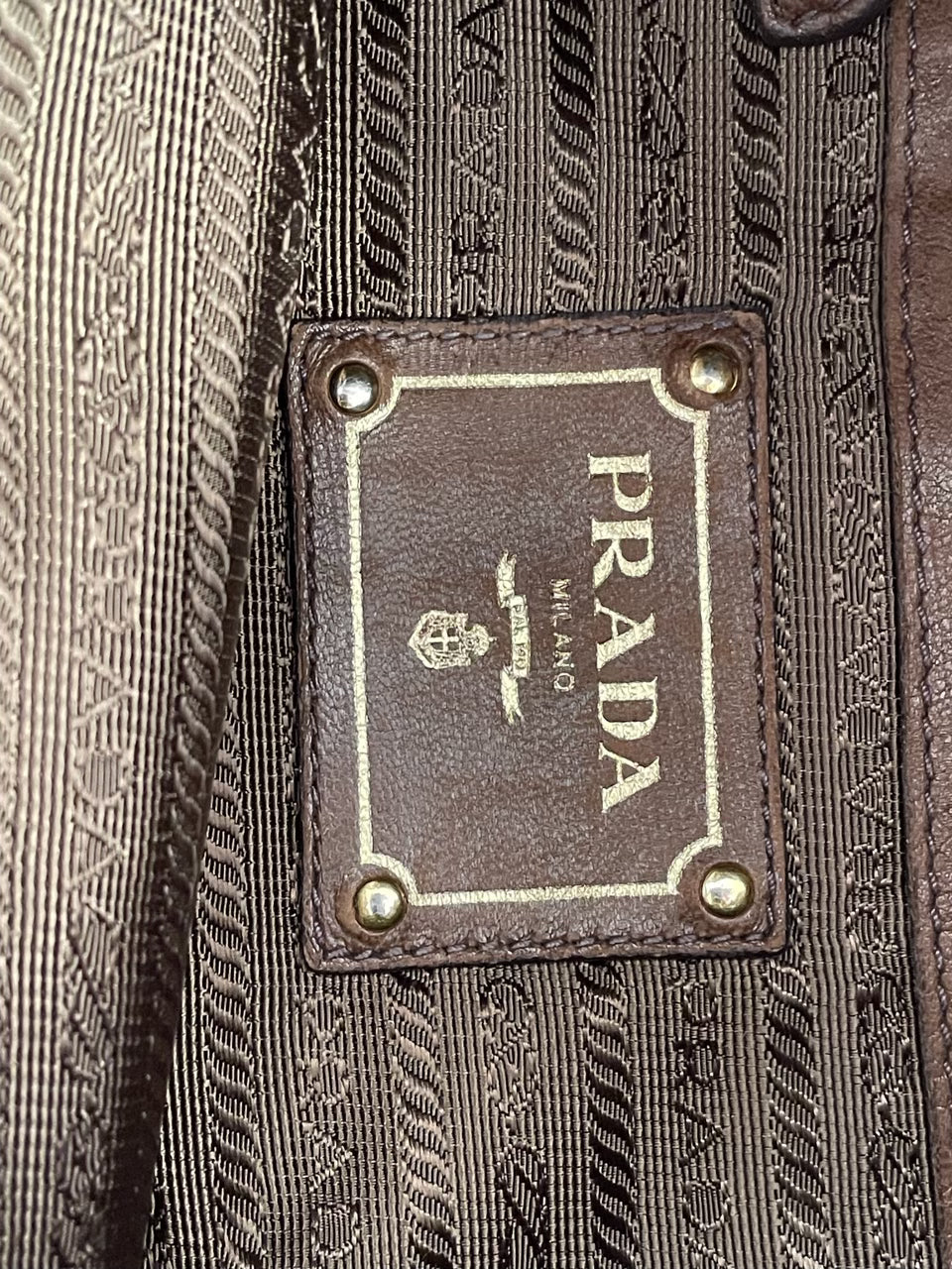 PRADA Brown Nappa Antique Leather Drawstring Shopping Tote Bag