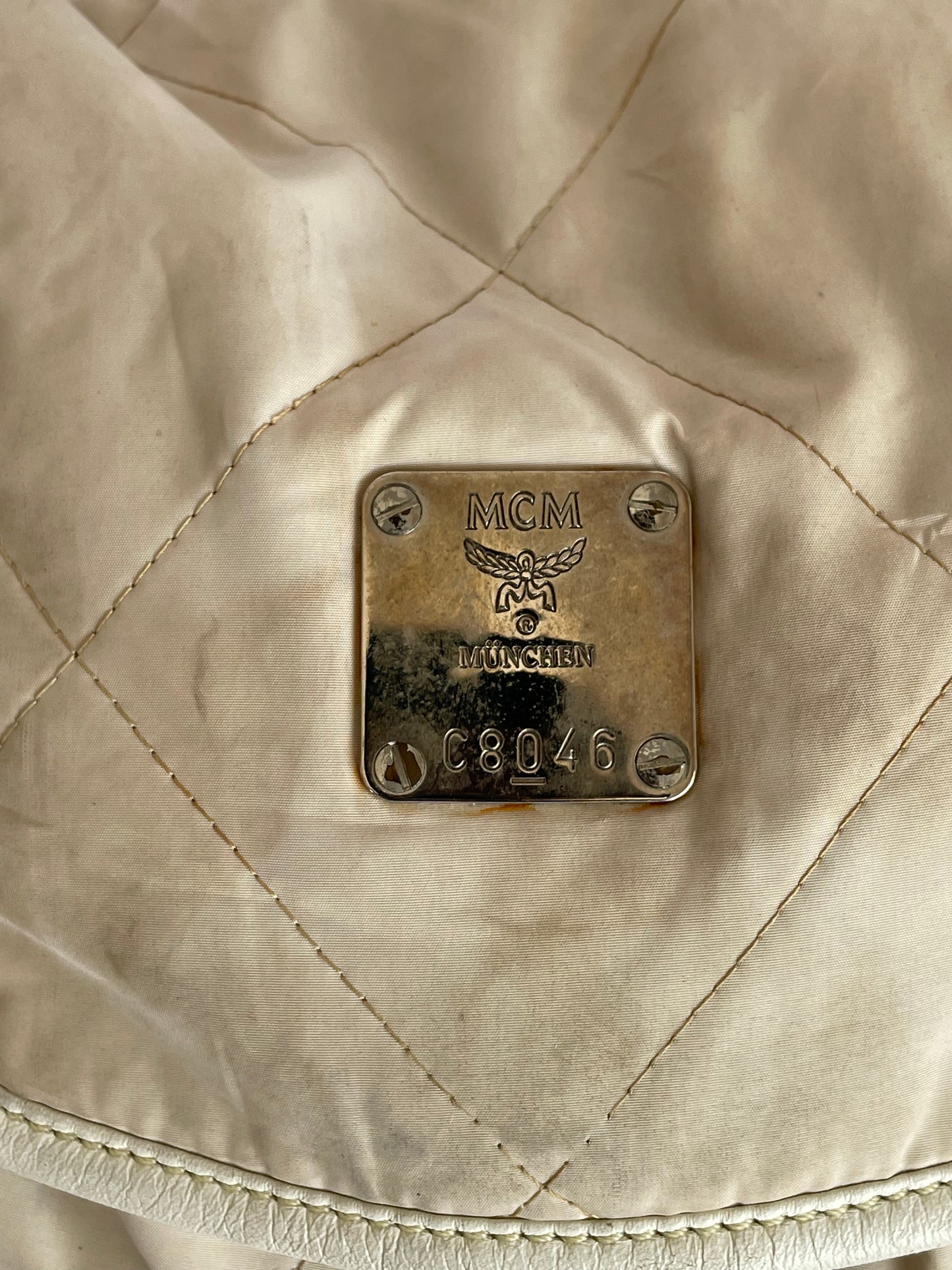 MCM Worldwide Cream Nylon Backpack