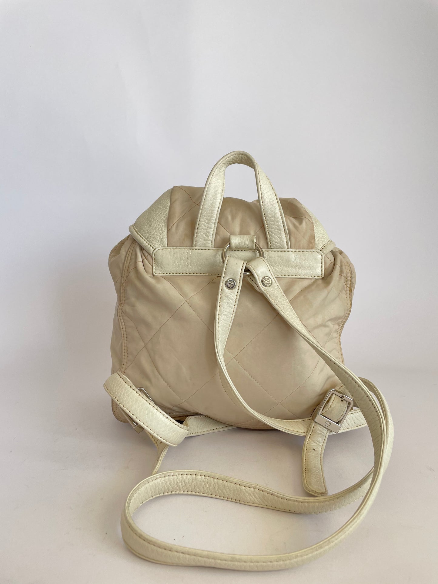 MCM Worldwide Cream Nylon Backpack