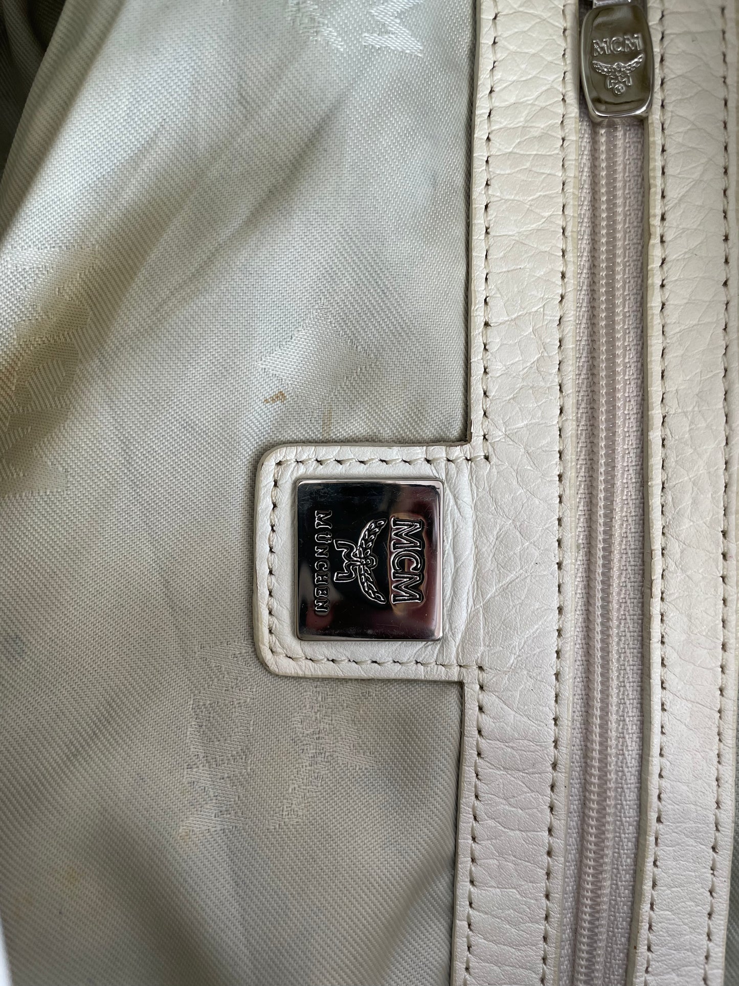 MCM Worldwide Cream Nylon Backpack