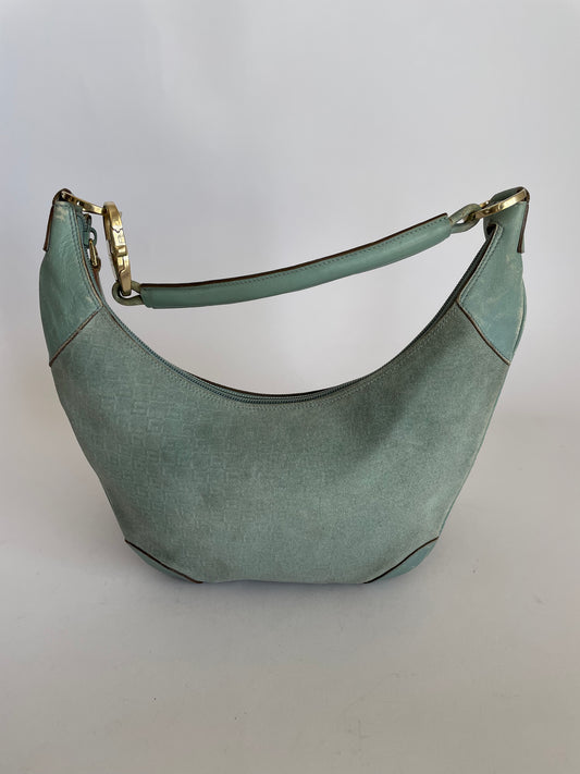 GUCCI Suede GG Canvas Hobo Bag.