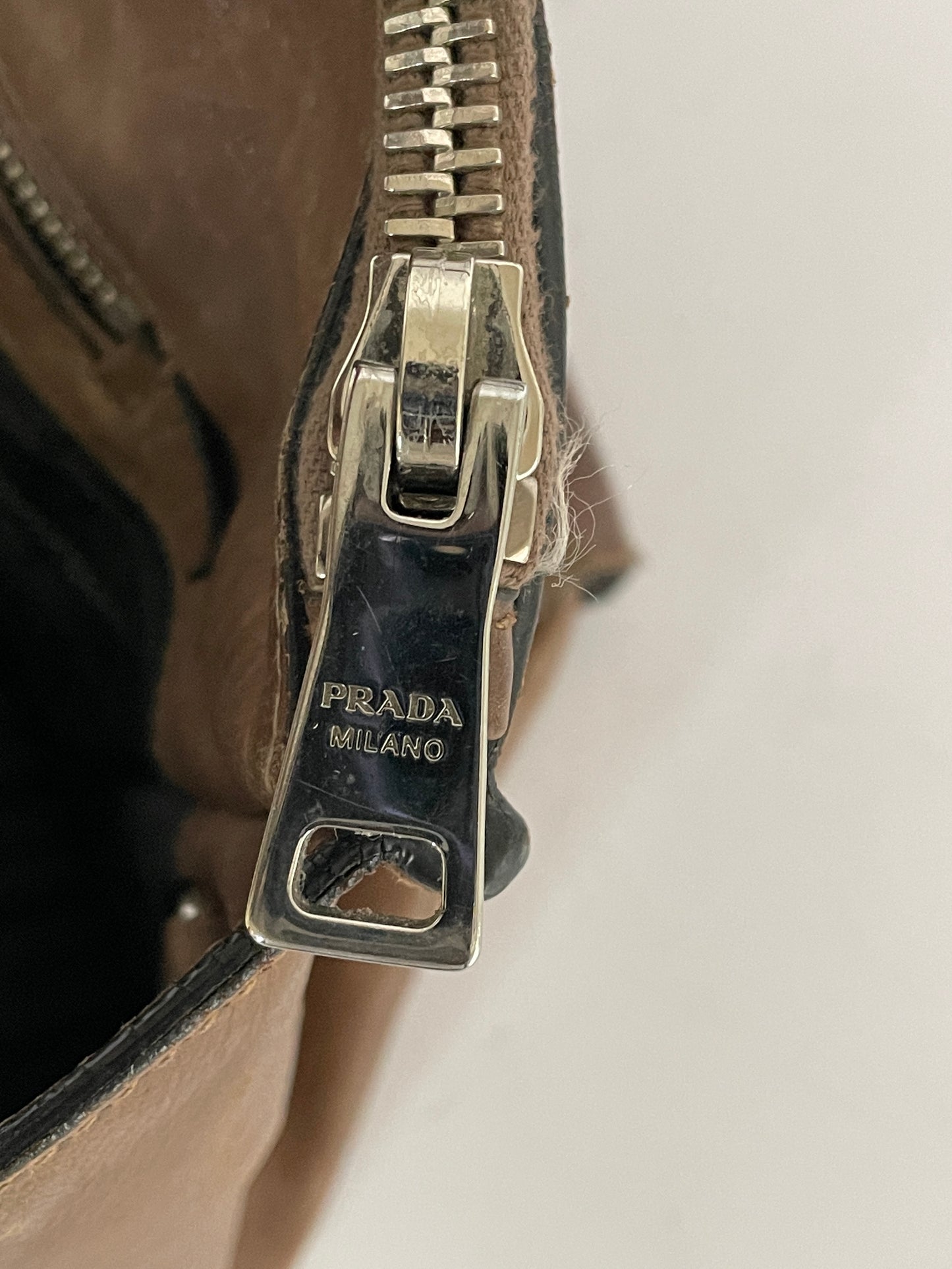 PRADA Glace Calf Twin Pocket Tote Argilla