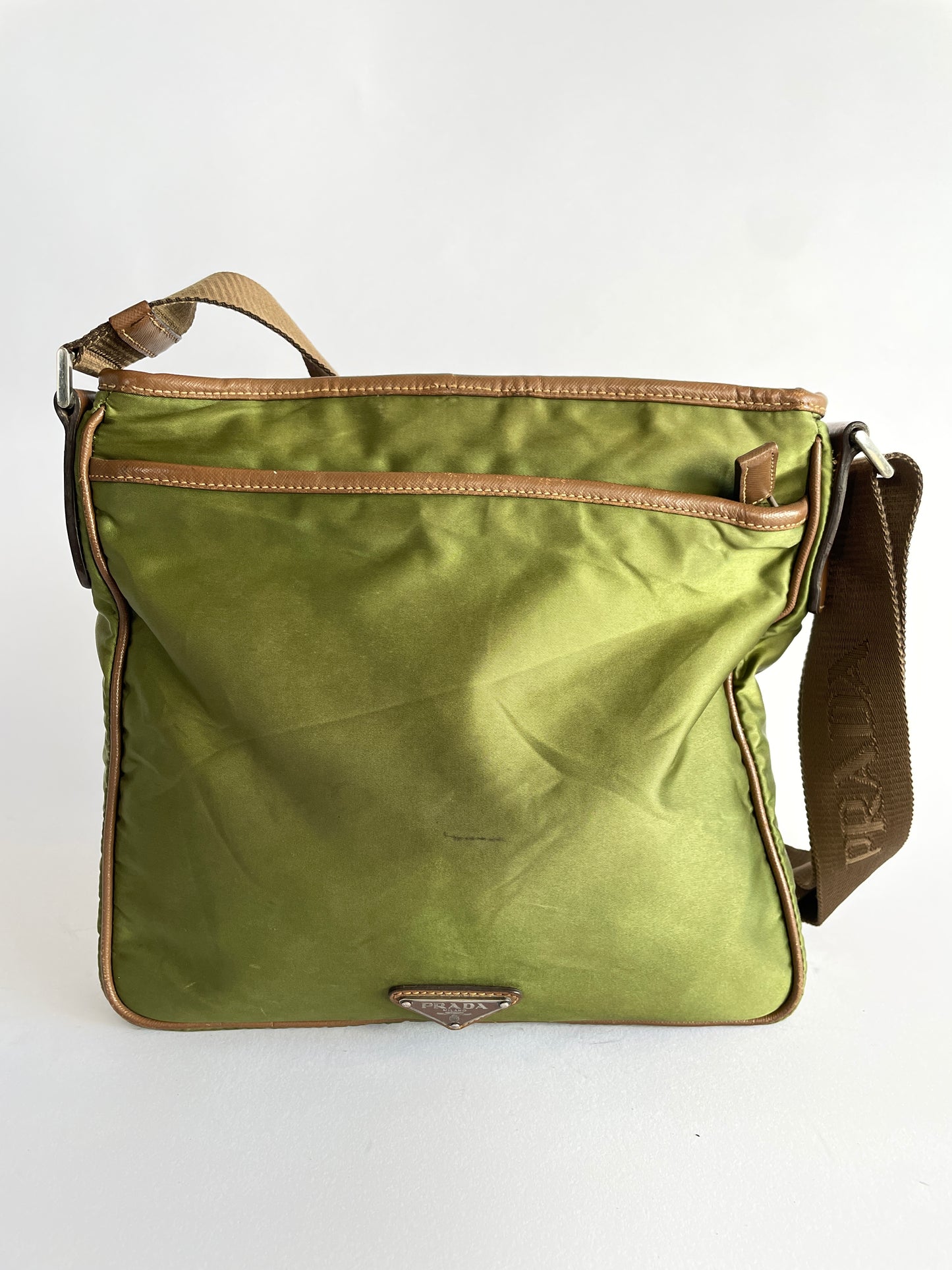 PRADA Tessuto Nylon Flat Messenger Bag Green