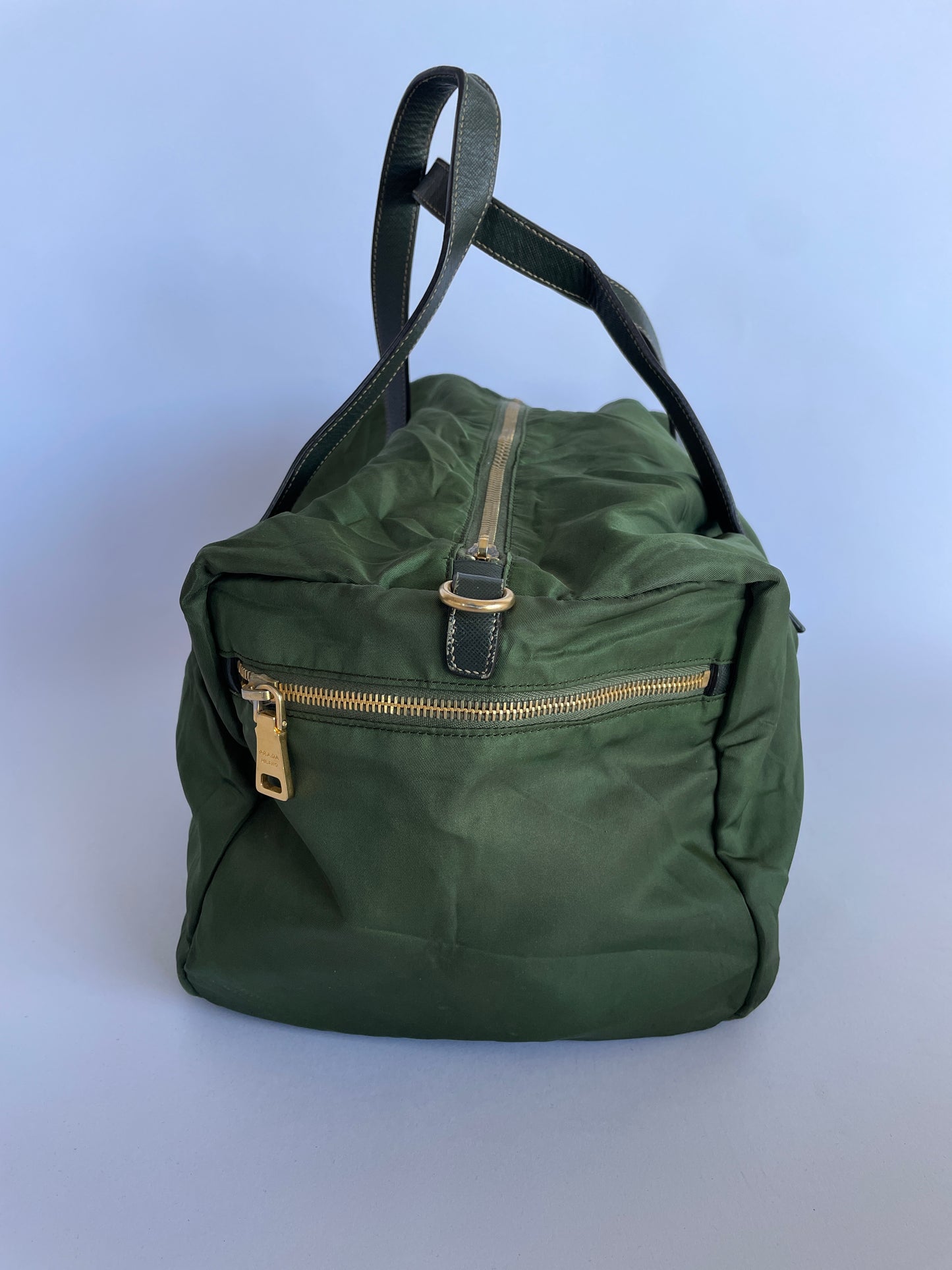 Prada Green Nylon and Leather Duffle Bag