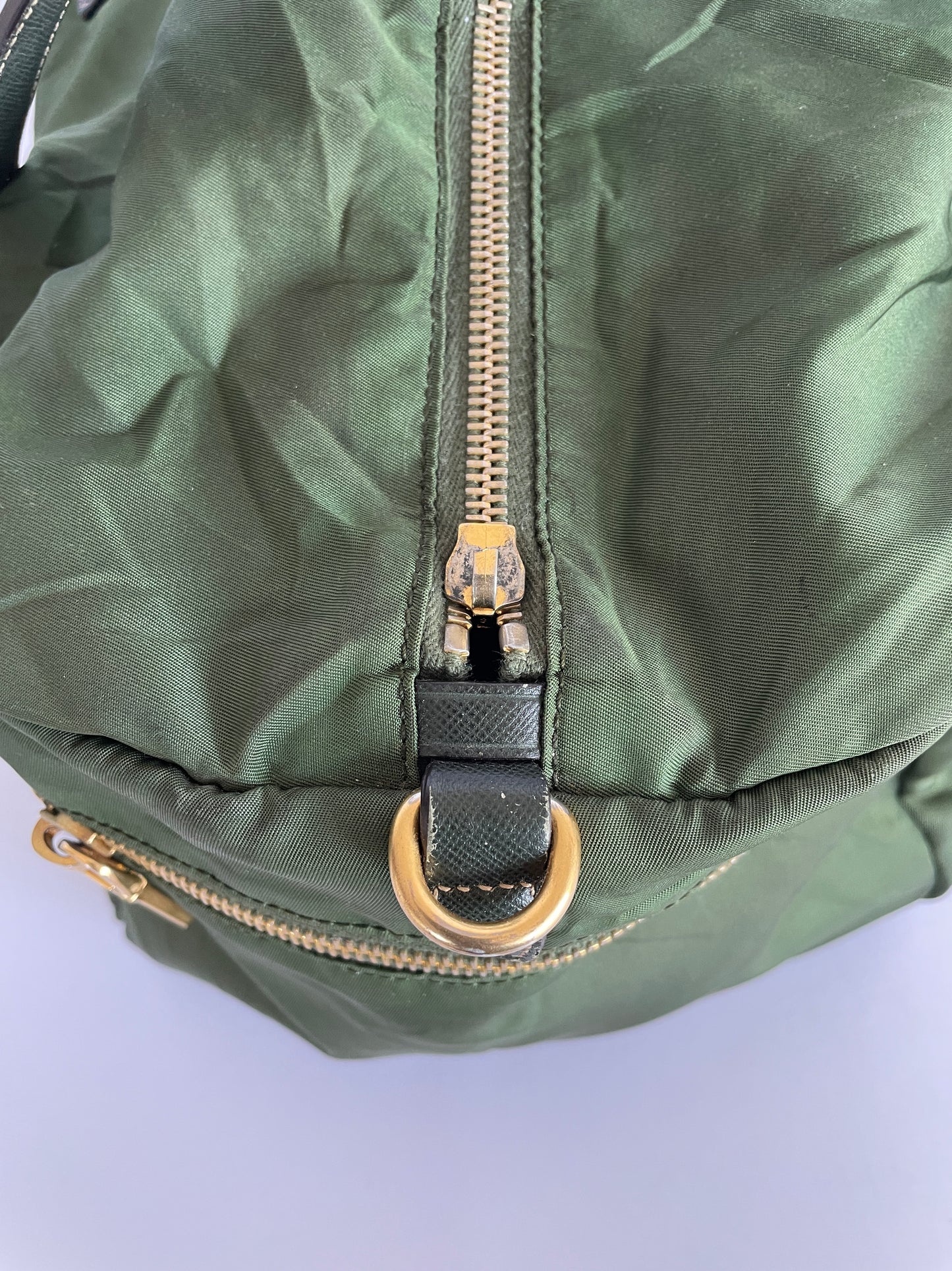 Prada Green Nylon and Leather Duffle Bag