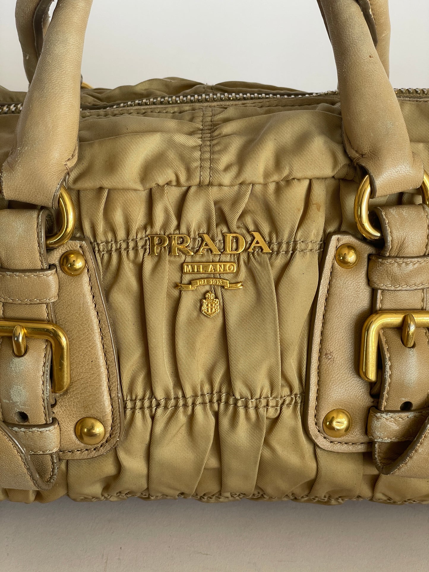 PRADA Womens’ Beige Gaufre Tessuto Nylon medium Shopping Tote Bag