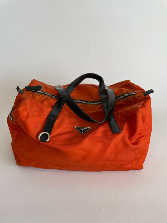 VINTAGE PRADA orange Nylon small duffle bag