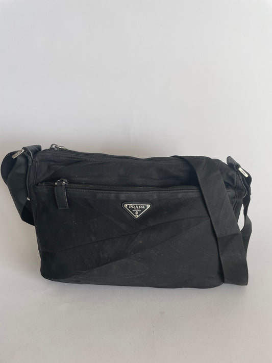 PRADA Mens Black Tessuto Messenger Bag.