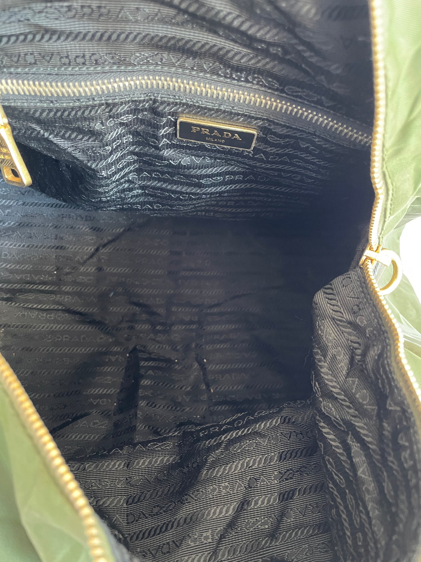 Prada Green Nylon and Leather Duffle Bag