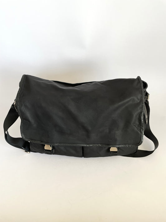 PRADA Mens Black Tessuto Nylon Crossbody Bag
