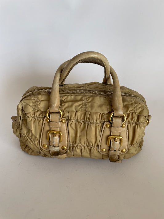 PRADA Womens’ Beige Gaufre Tessuto Nylon medium Shopping Tote Bag