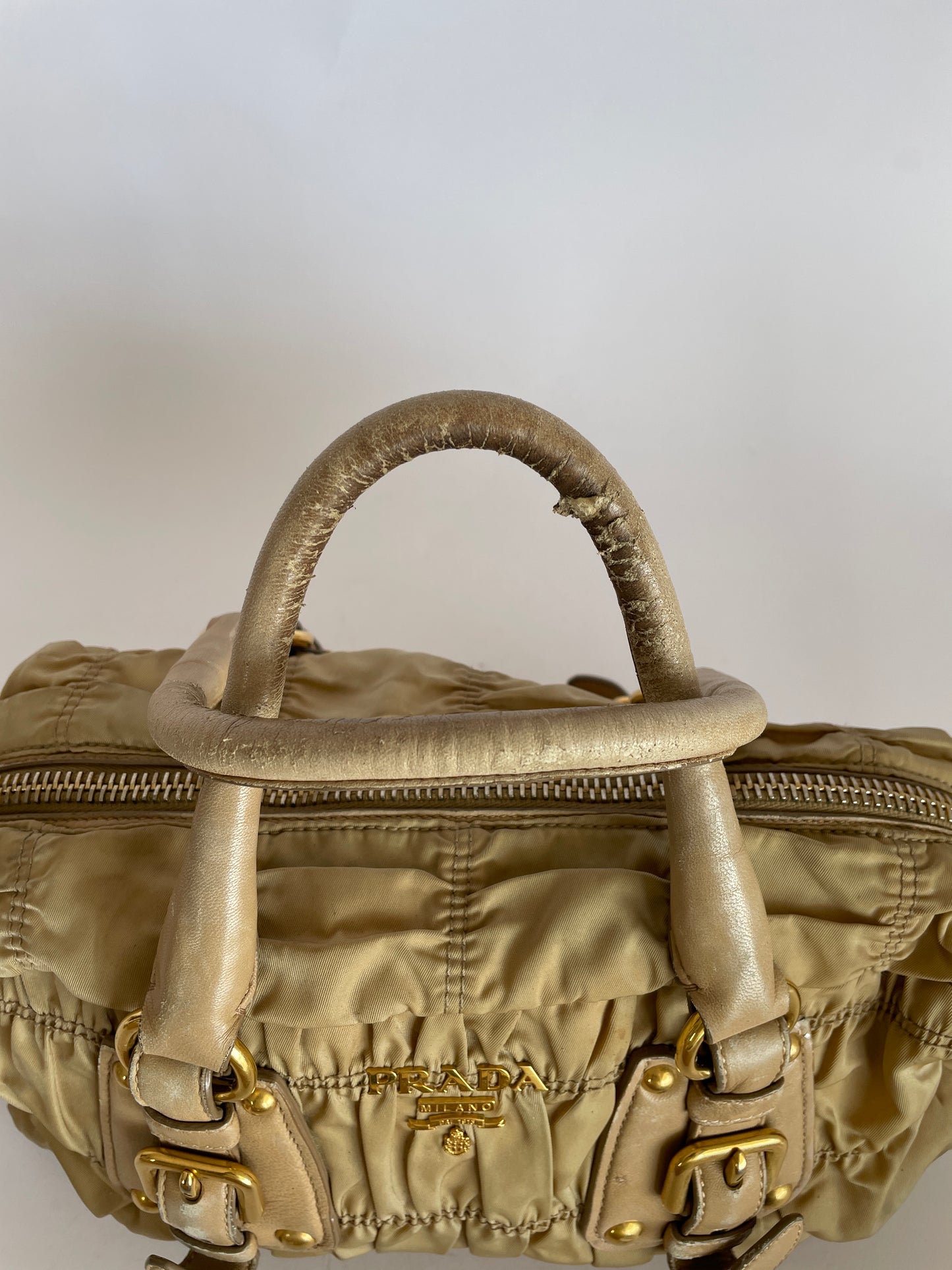 PRADA Womens’ Beige Gaufre Tessuto Nylon medium Shopping Tote Bag