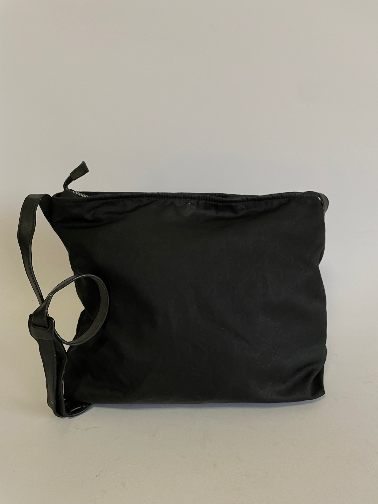 Gucci Black Guccissima Leather/Canvas Flat Messenger Bag