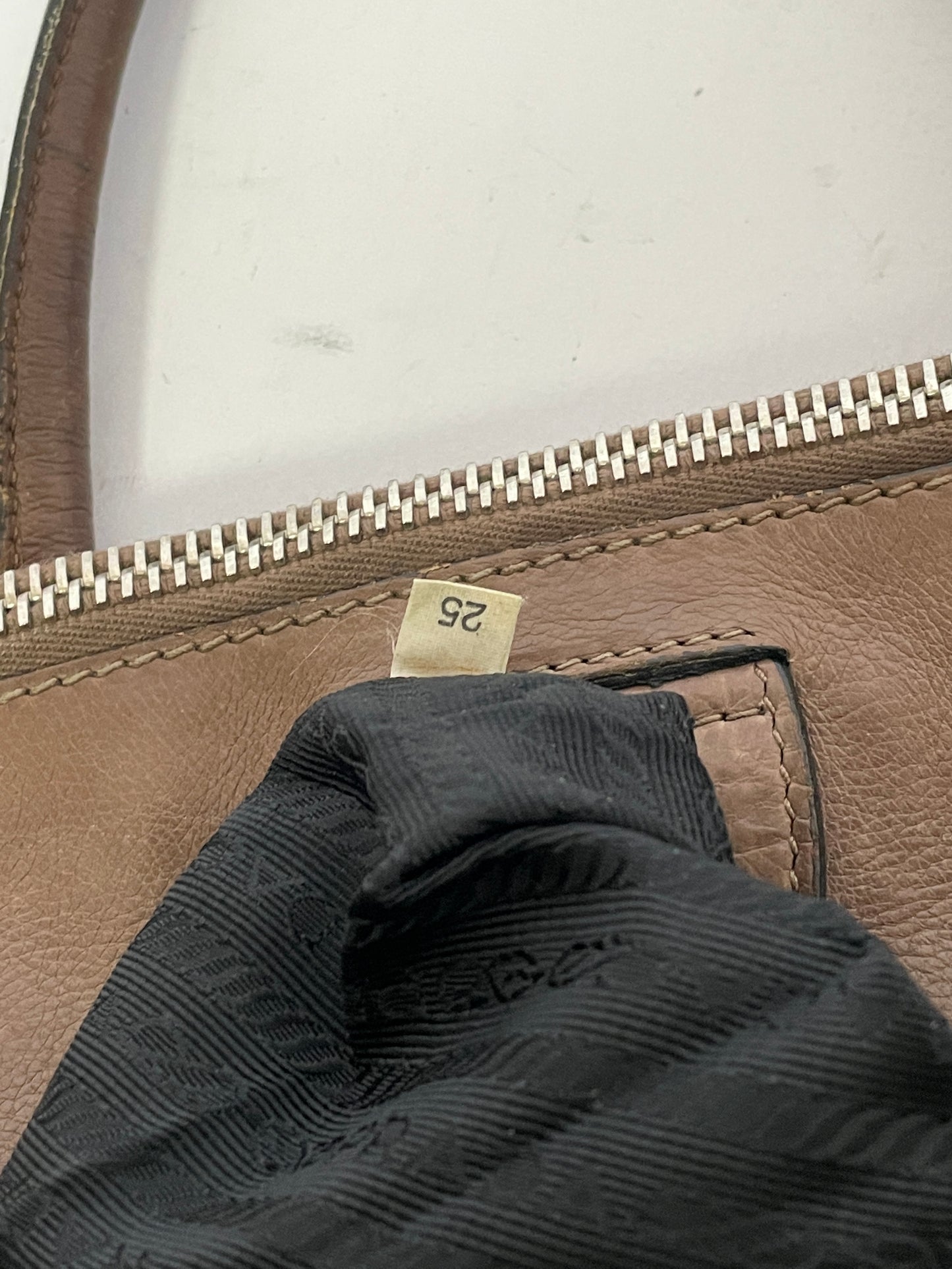 PRADA Glace Calf Twin Pocket Tote Argilla