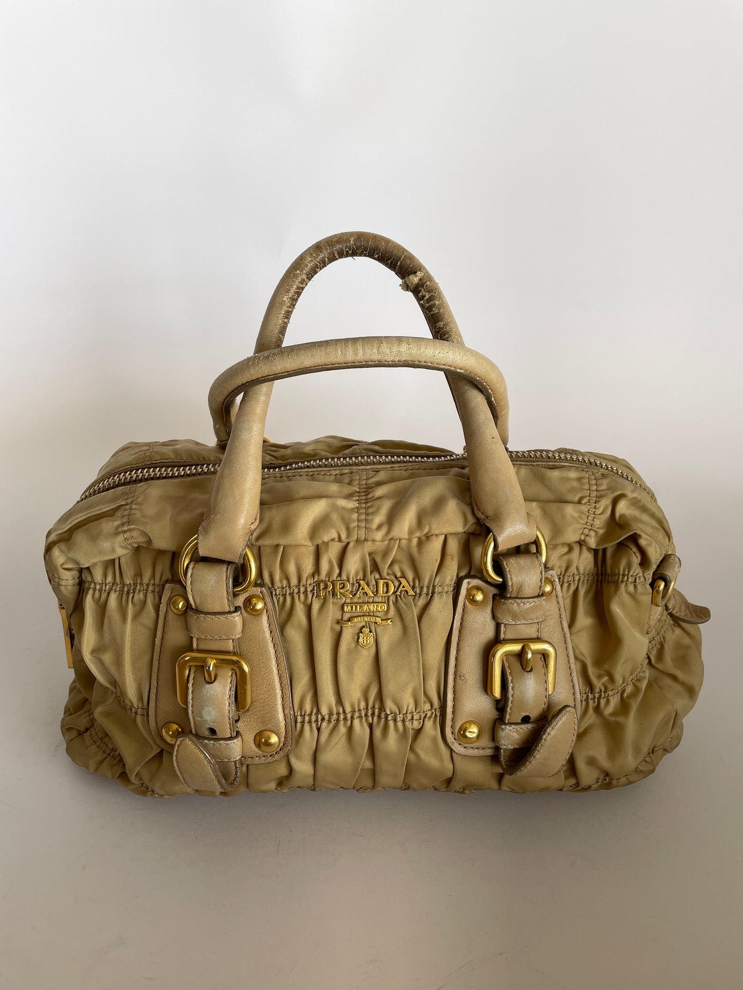 PRADA Womens’ Beige Gaufre Tessuto Nylon medium Shopping Tote Bag