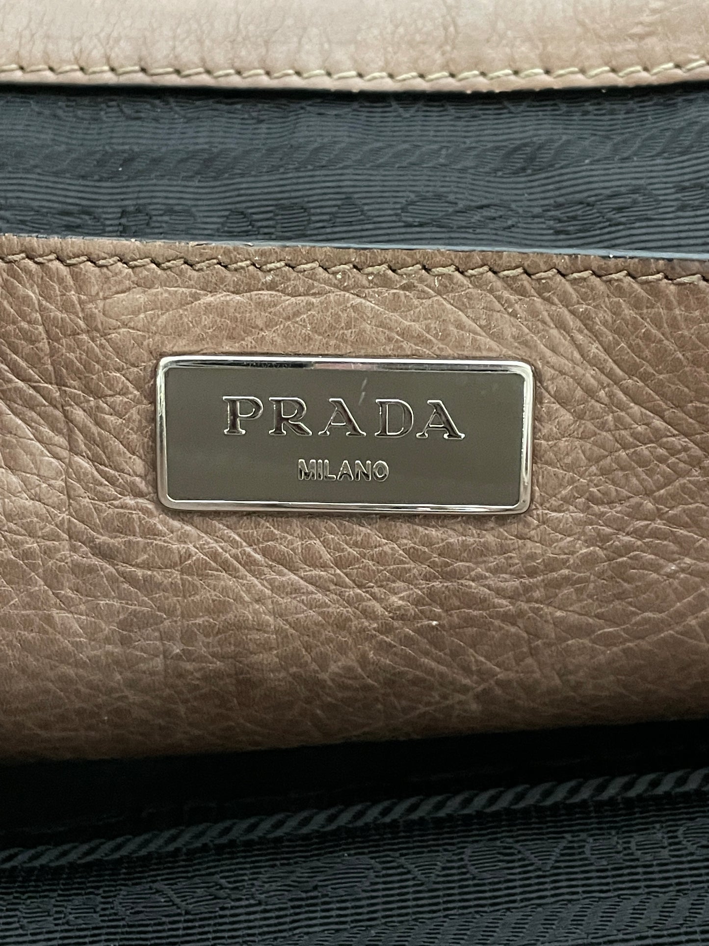 PRADA Glace Calf Twin Pocket Tote Argilla