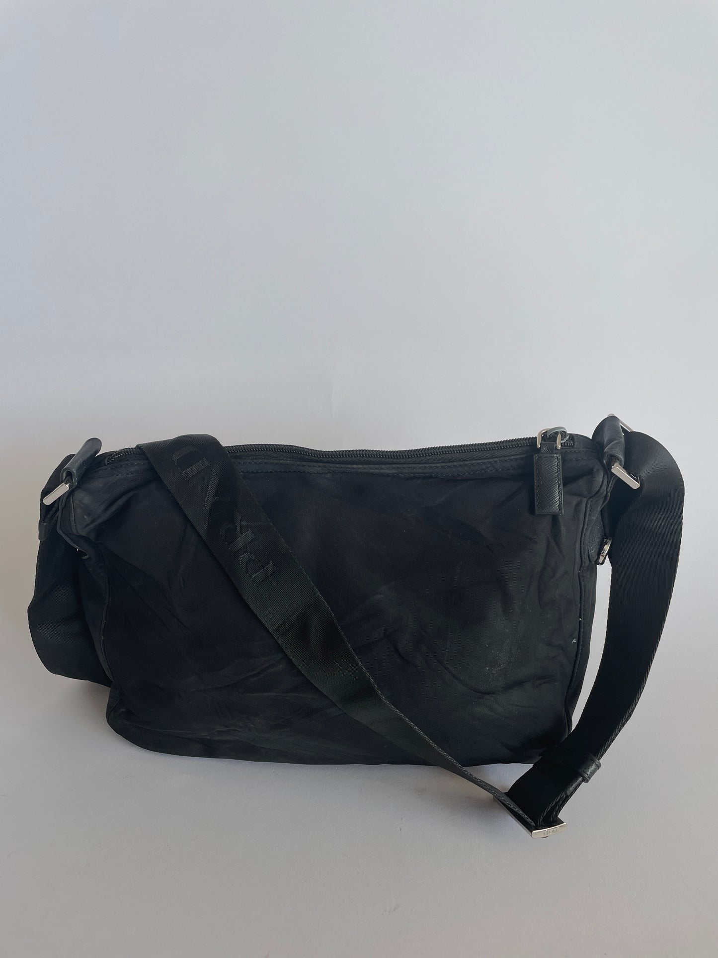 PRADA Mens Black Tessuto Messenger Bag.