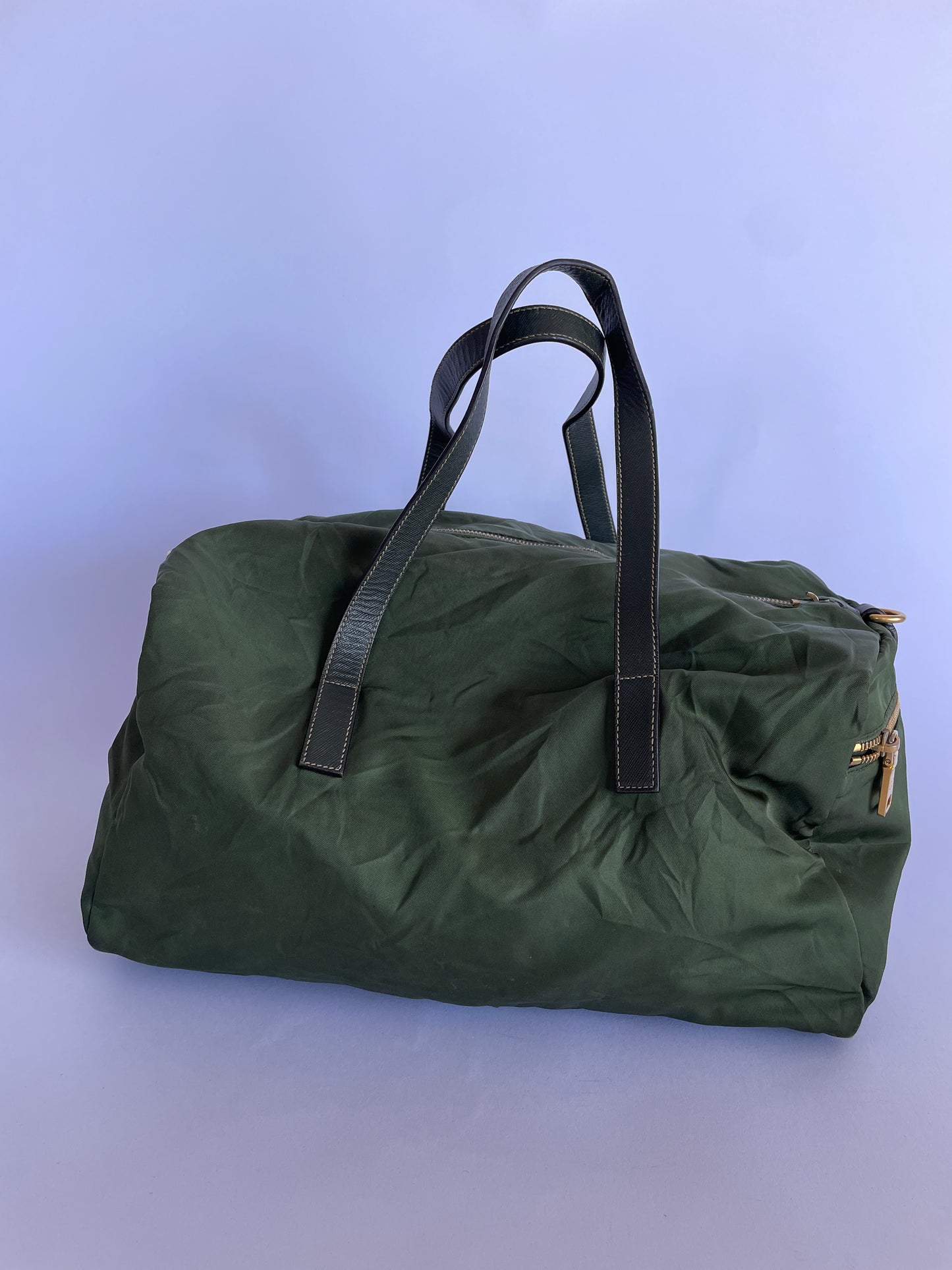 Prada Green Nylon and Leather Duffle Bag