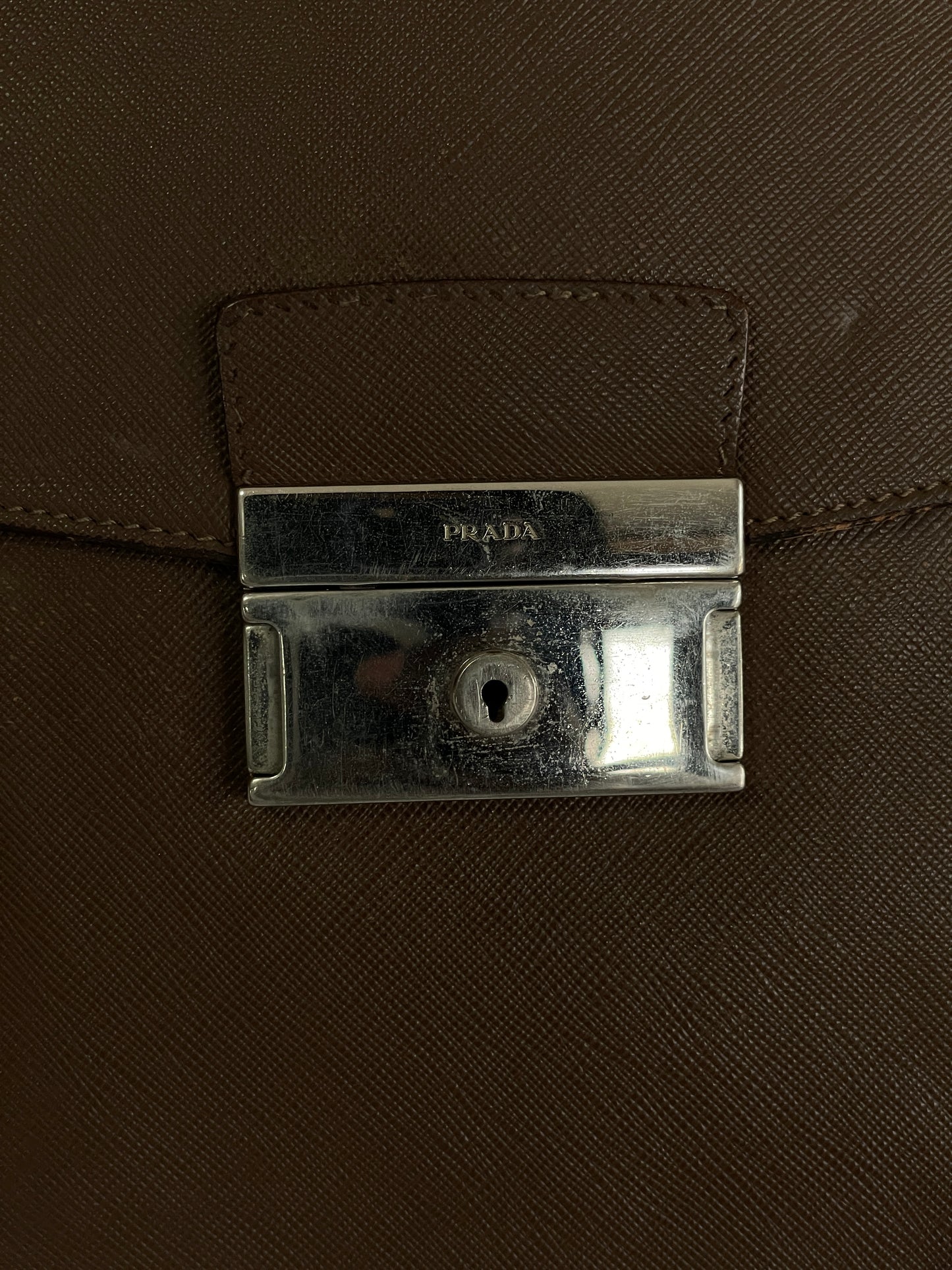 Prada Mocha Brown Leather Work Briefcase