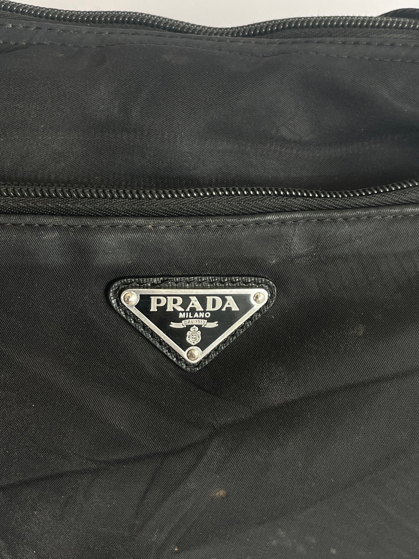 PRADA Mens Black Tessuto Messenger Bag.