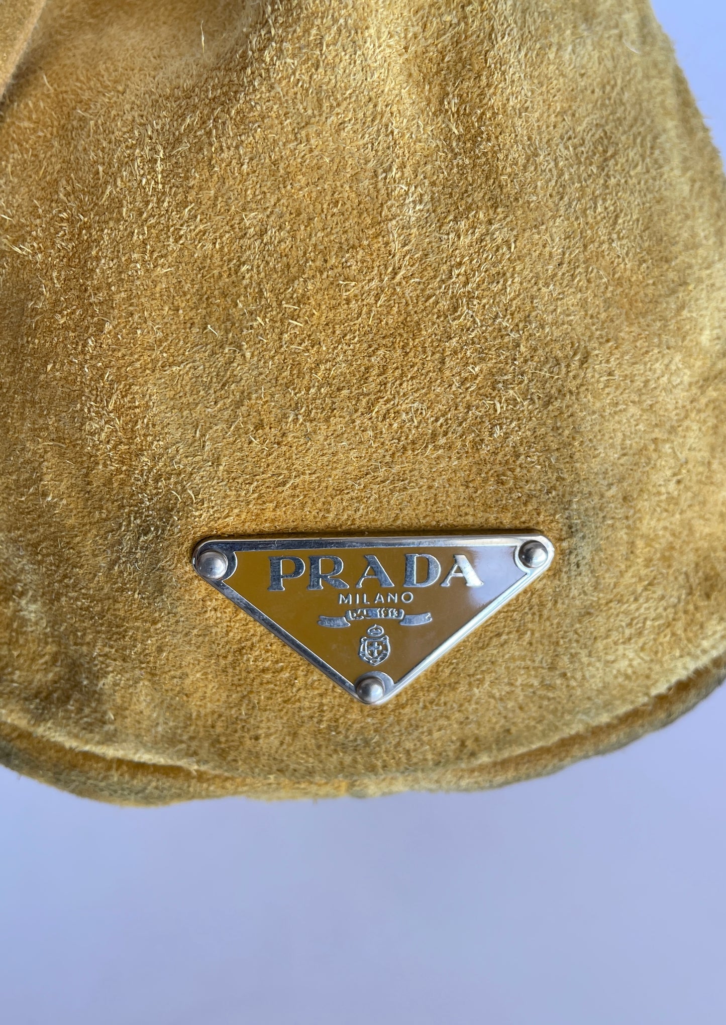 PRADA Small Womens Camoscio Bow Handle Bag Yellow.
