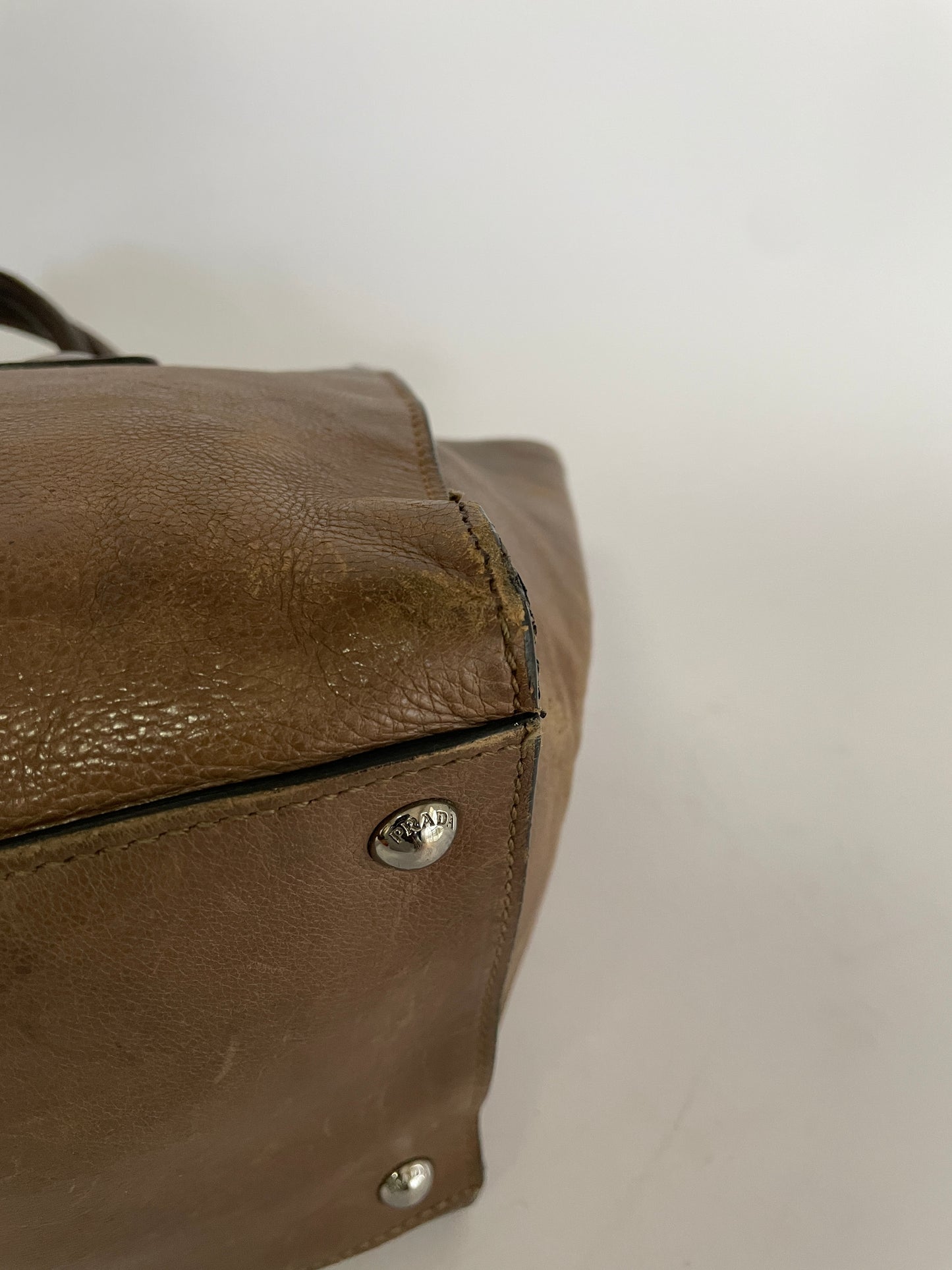 PRADA Glace Calf Twin Pocket Tote Argilla