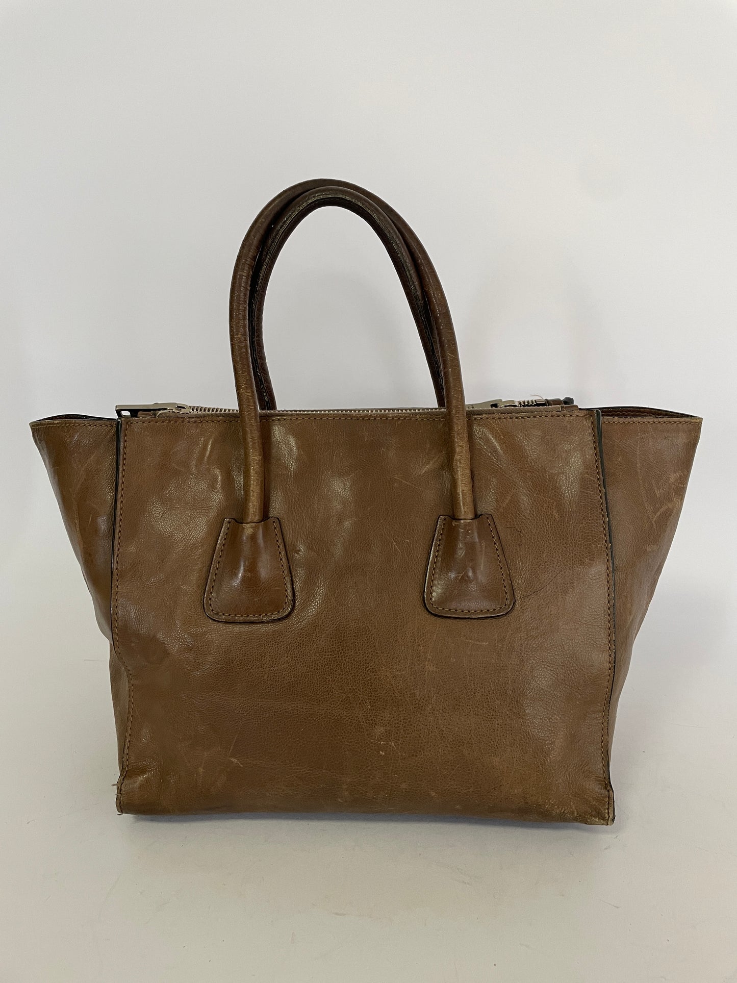PRADA Glace Calf Twin Pocket Tote Argilla