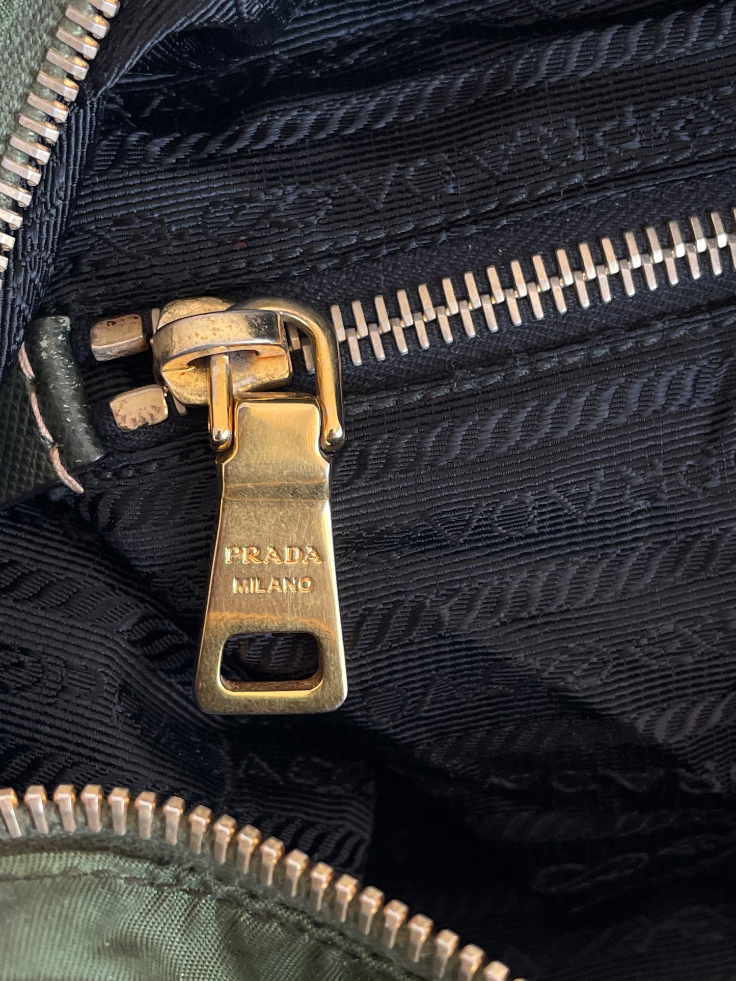 Prada Green Nylon and Leather Duffle Bag