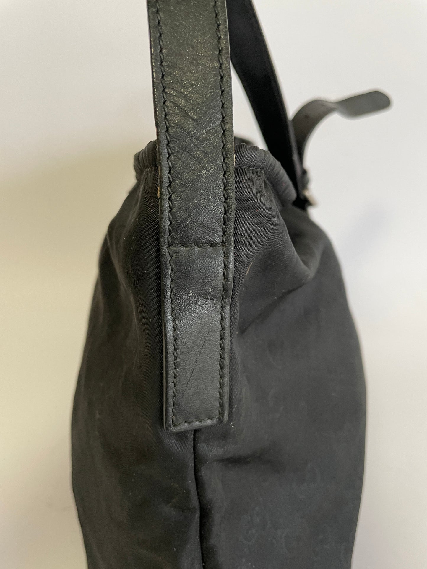 Gucci Black Guccissima Leather/Canvas Flat Messenger Bag