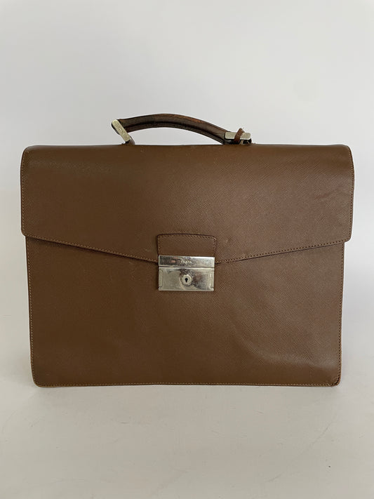 Prada Mocha Brown Leather Work Briefcase