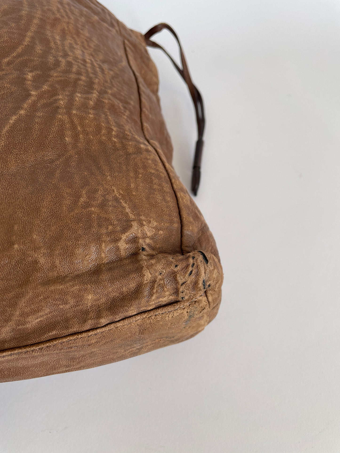 PRADA Brown Womens’ Nappa Antique Leather Drawstring Shopping Tote Bag