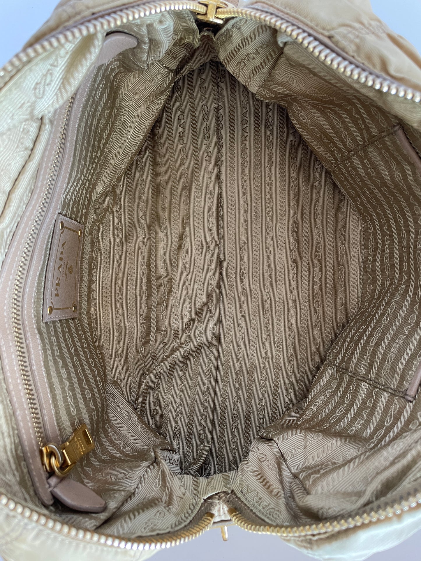PRADA Womens’ Beige Gaufre Tessuto Nylon medium Shopping Tote Bag