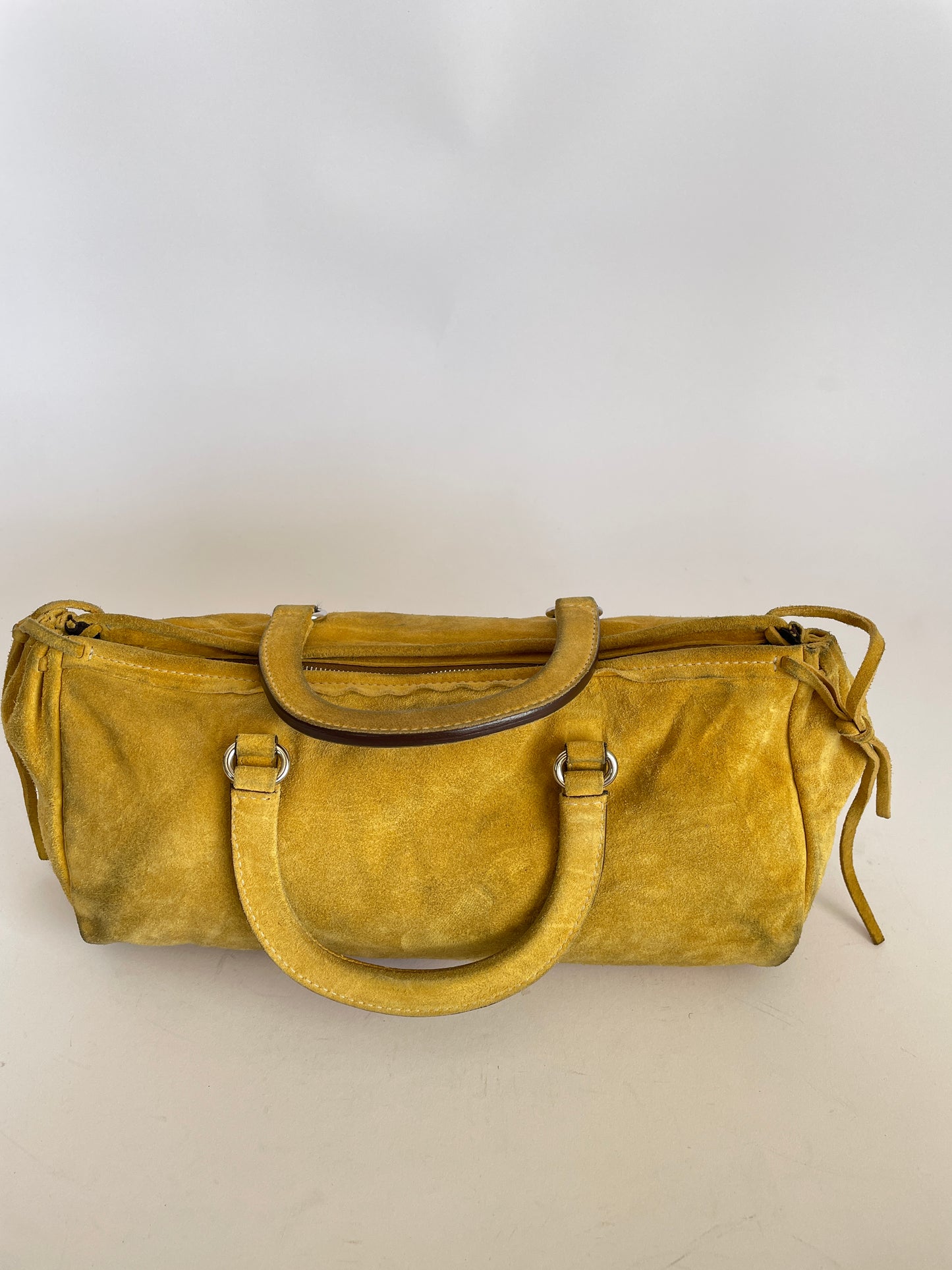 PRADA Small Womens Camoscio Bow Handle Bag Yellow.