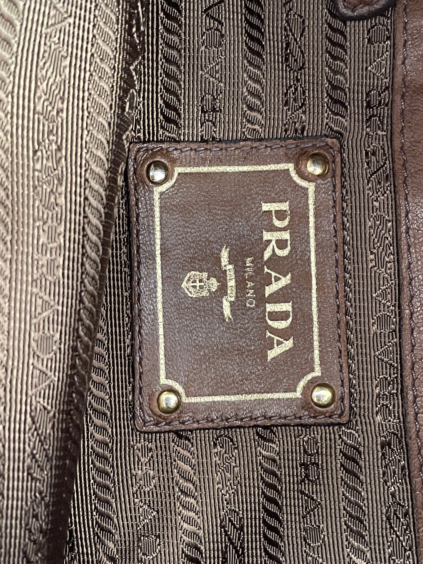 PRADA Brown Womens’ Nappa Antique Leather Drawstring Shopping Tote Bag