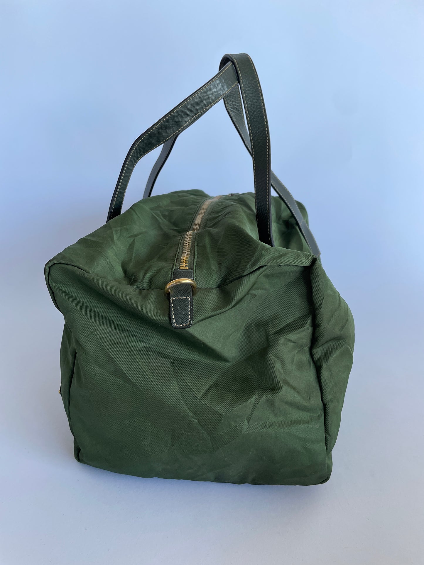 Prada Green Nylon and Leather Duffle Bag