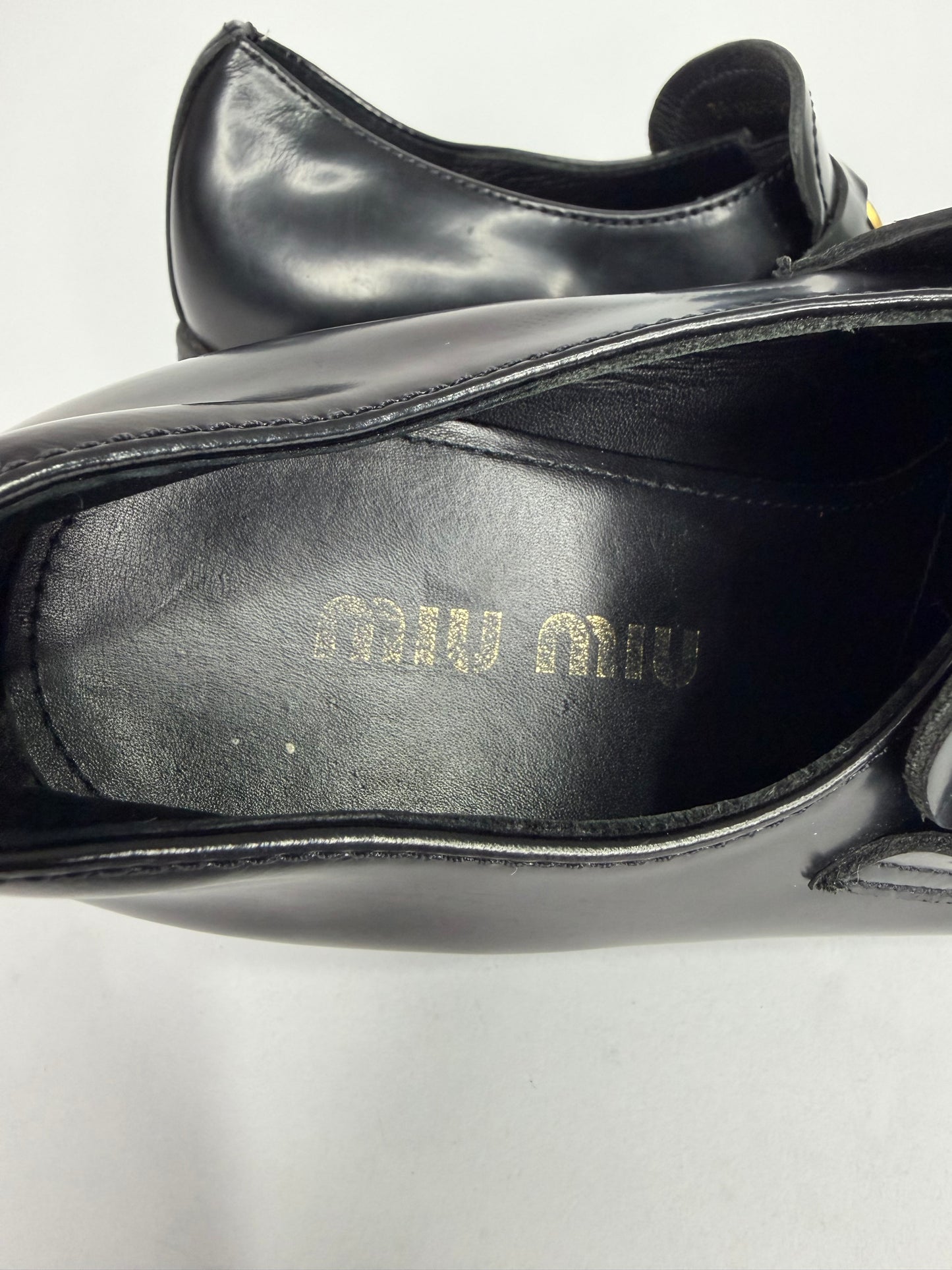 Miu Miu Black Leather Gold Penny Heel Loafers Size 36 EU/ 6 US / 3 UK