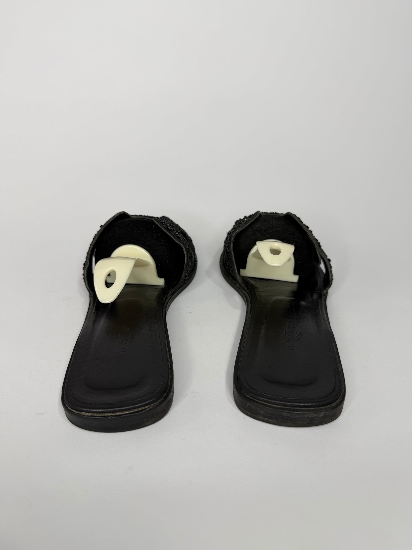 Hermes Black Suede Oran Crystal Embellished Sandals Size 40 EU/ 10 US