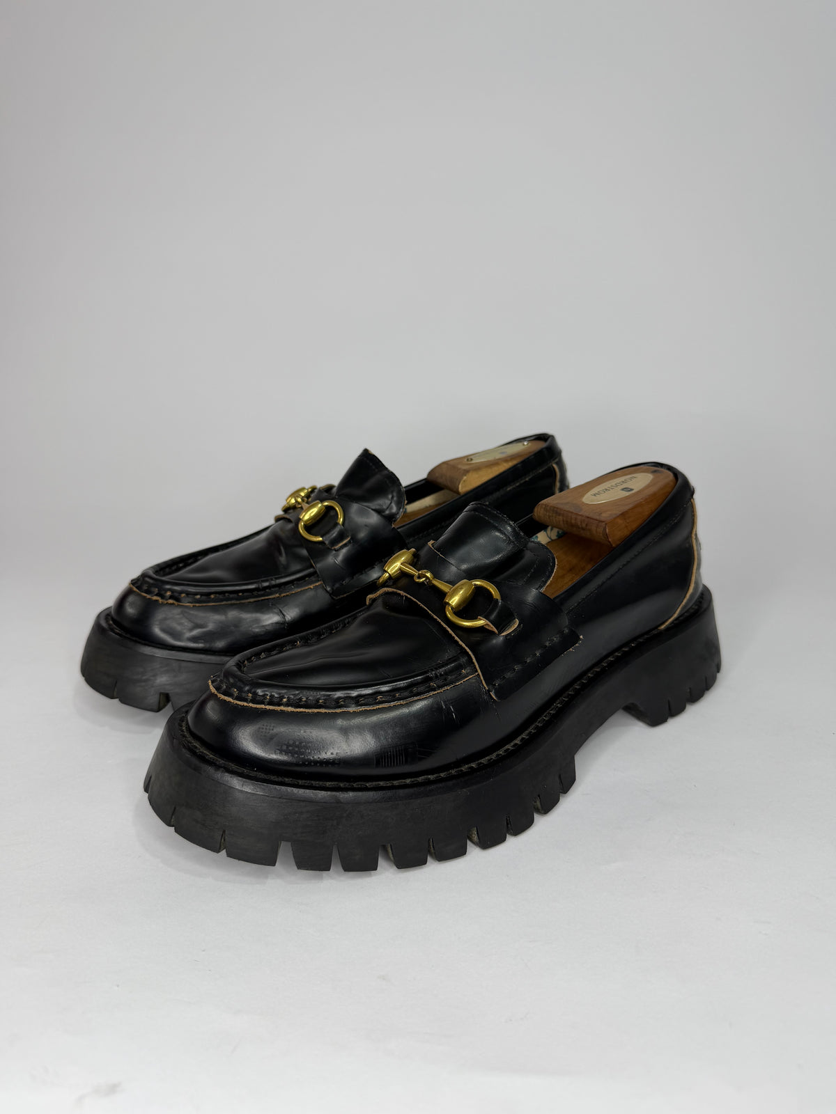 GUCCI
Cordovan Lux Womens Harald Horsebit 25mm Platform Loafers Black Size 40 EU/ 10 US