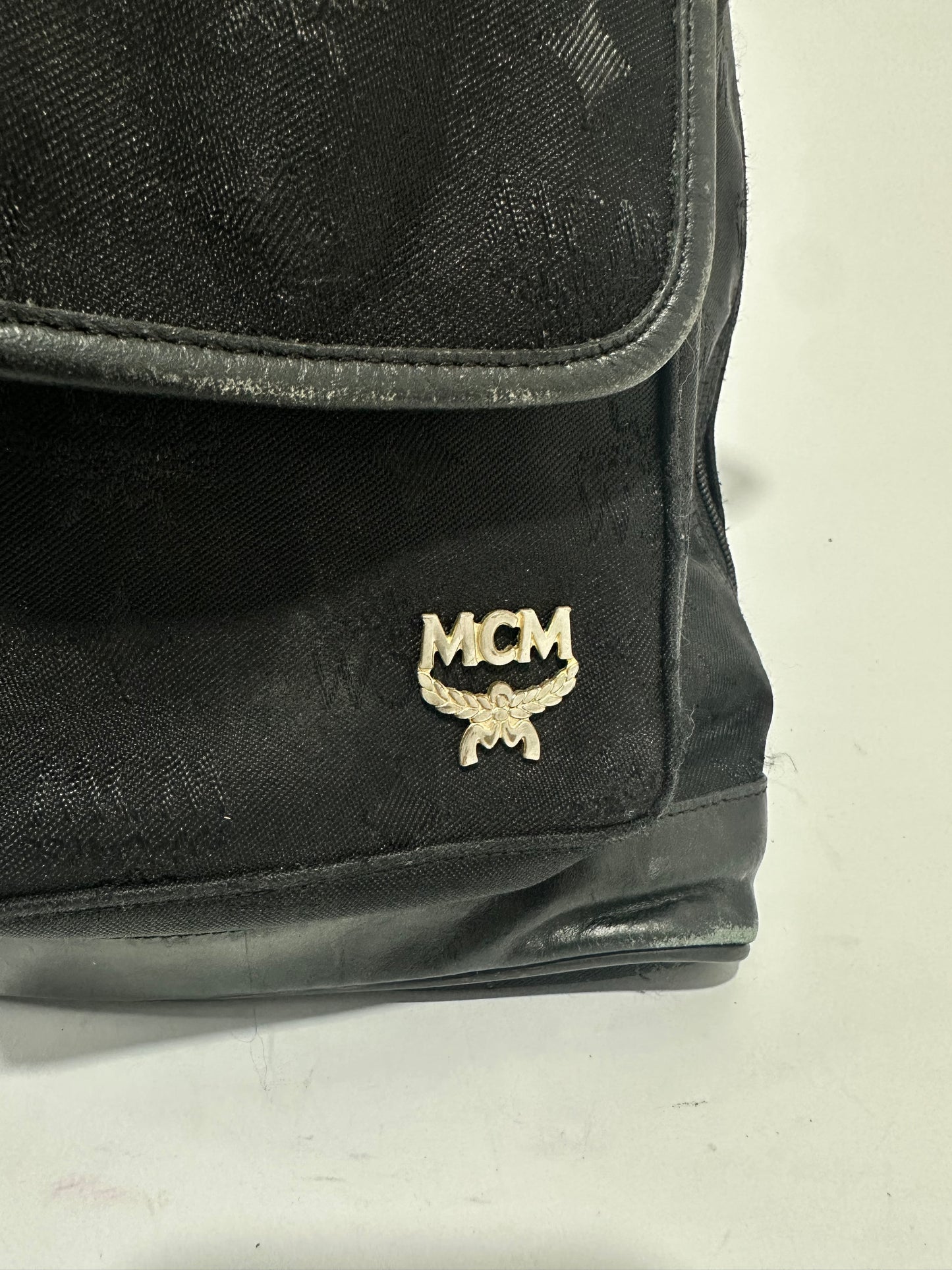 MCM Black Nylon and Leather Drawstring Backpack