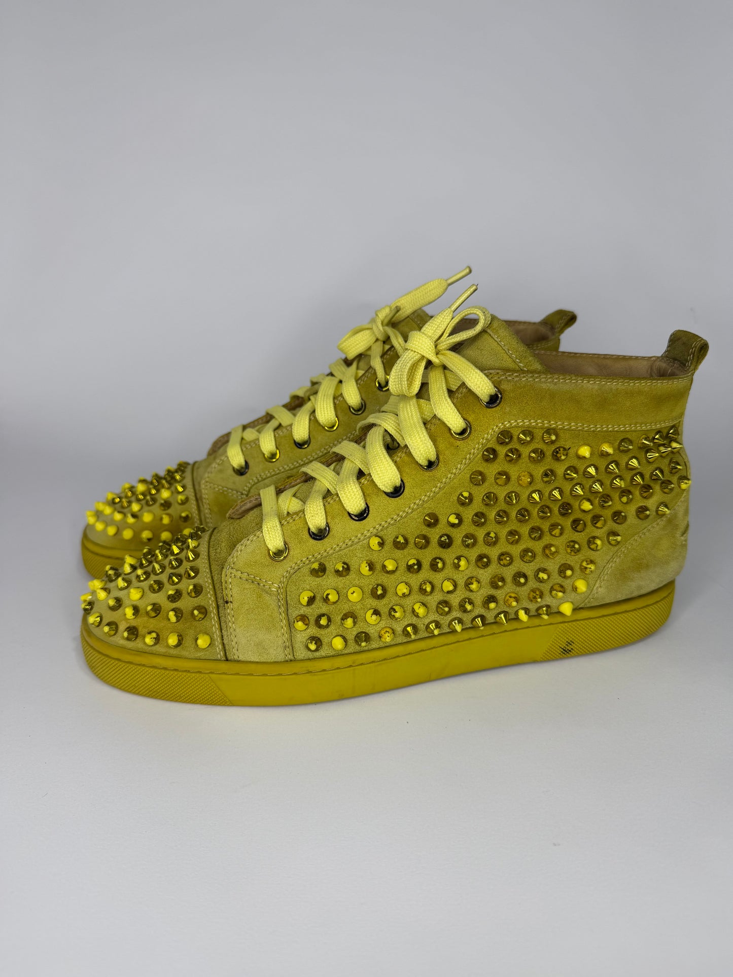Christian Louboutin Louis Spikes  Yellow Suede High Top Sneakers Size 43 EU/ 9 UK/ 10 US