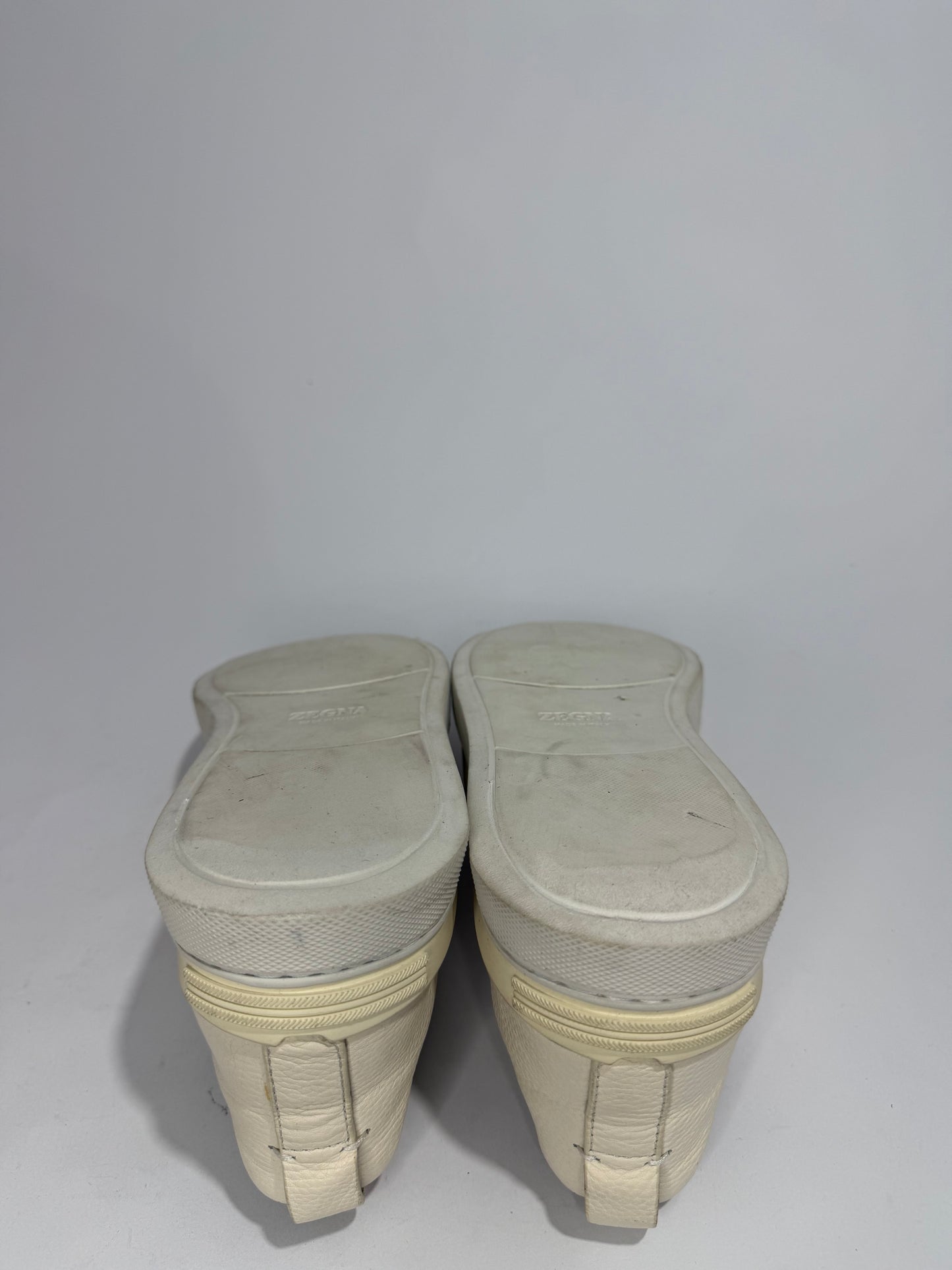 Ermenegildo Zegna Cream Leather triple stitch Slip On Sneakers Size 8 UK/ 9 US