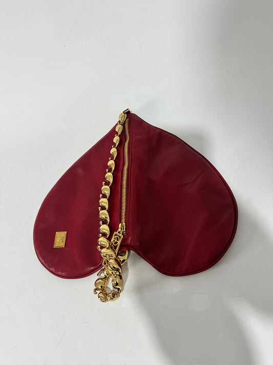 VINTAGE MOSCHINO Clutch Soft Leather Heart Gold Chain Handbag