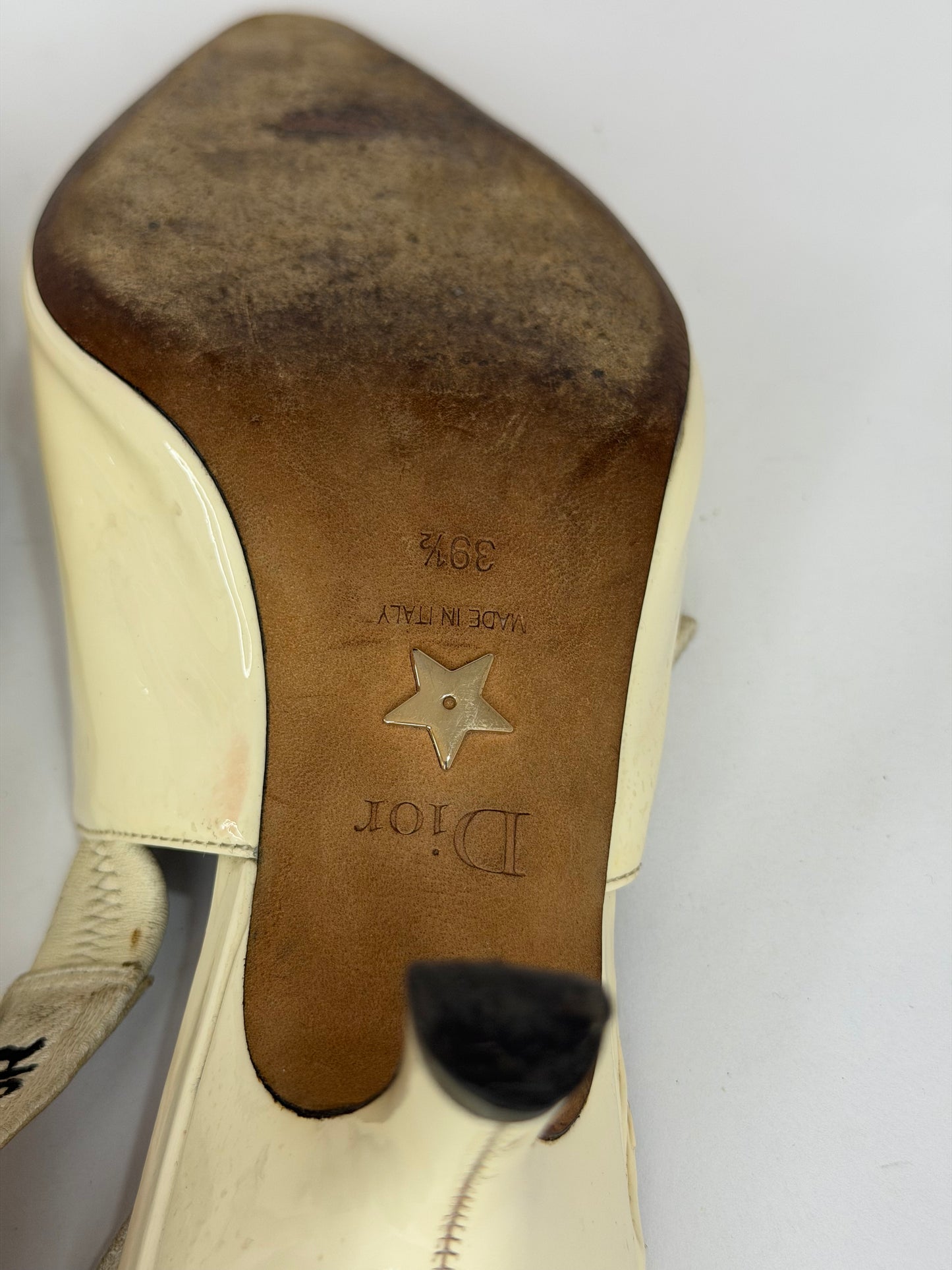 Dior Cream Patent Leather J'Adior Slingback Pumps Size 39