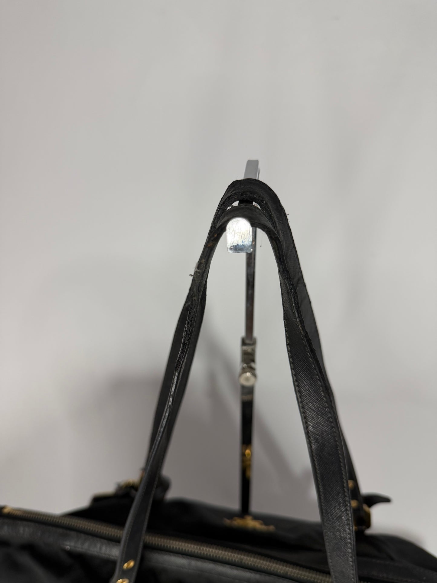 Prada Black Saffiano Leather trimmed Nylon Tessuto Tote Bag