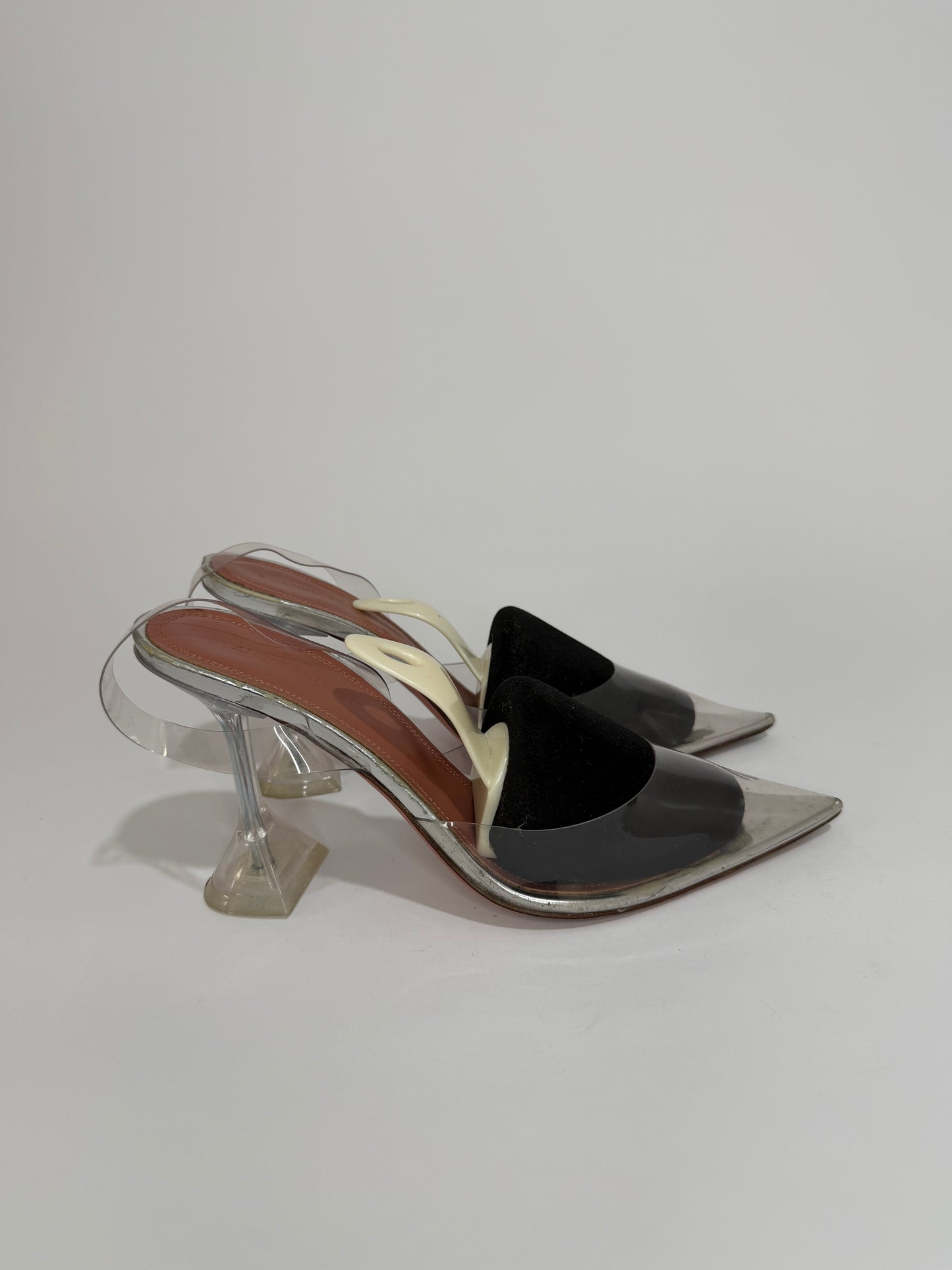 Amina Muaddi Transparent PVC Holli Glass Pointed Toe Slingback Pumps Size 38.5 EU/8.5 US