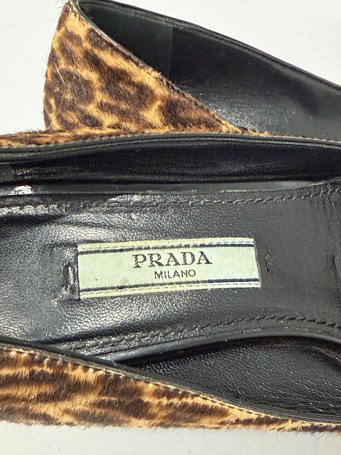 Prada Leopard Print Calf Hair Block Heel Pumps Buckle Square Toe Women’s EU 35 Made in Italy