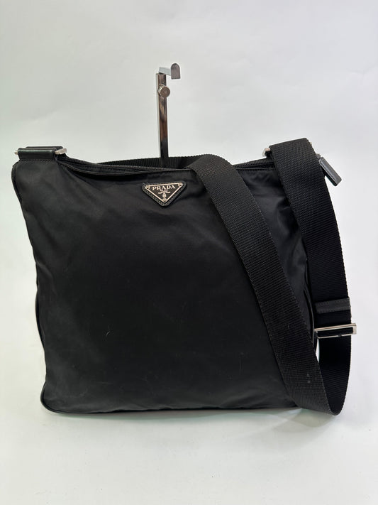 Prada Black Nylon and Leather Messenger Bag