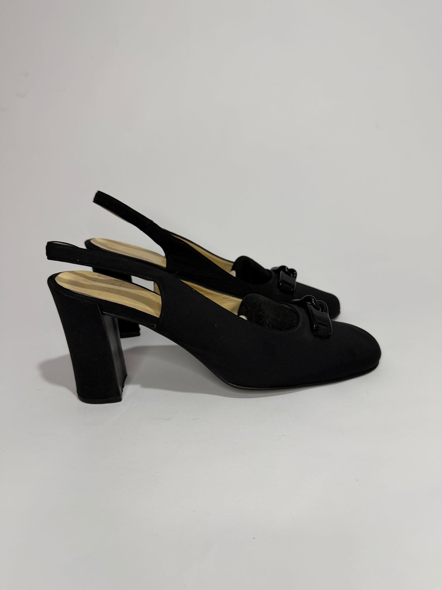 Prada Black Slingback Block Heel Pumps Size 40 Made in Italy