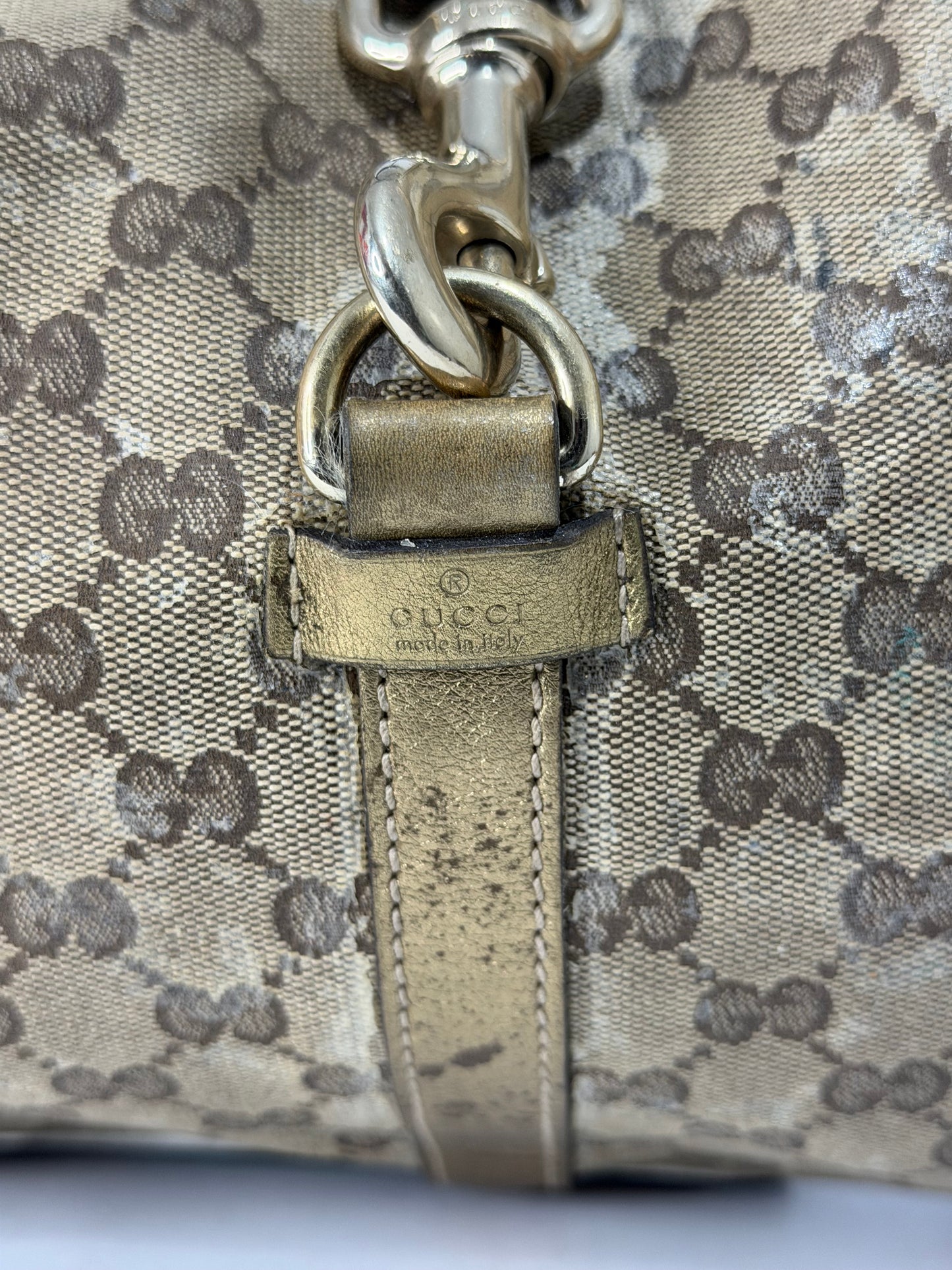 Gucci Gold/Beige GG Crystal Canvas and Leather Medium Joy Shoulder Bag