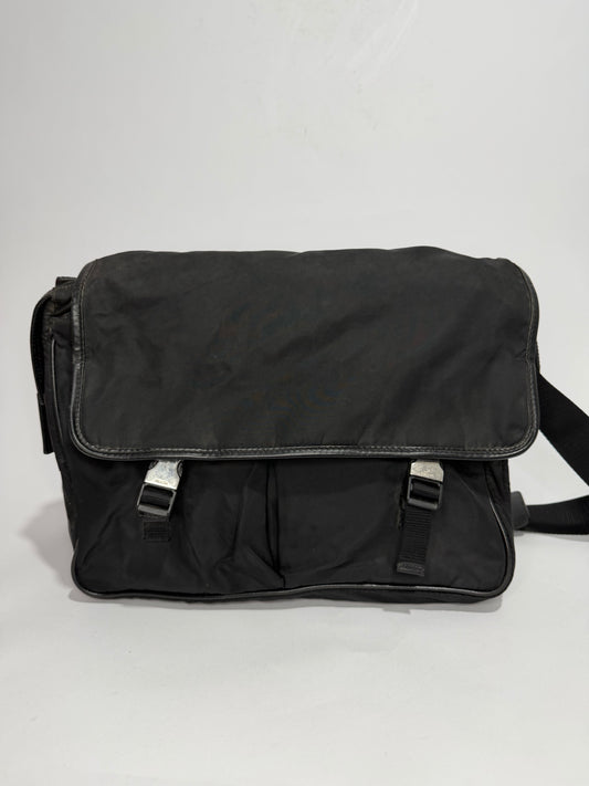 Prada Black Nylon Flap Messenger Bag